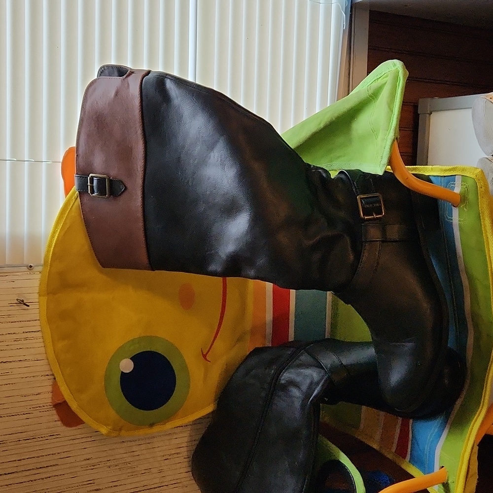 Black and brown wide calf boots size 9